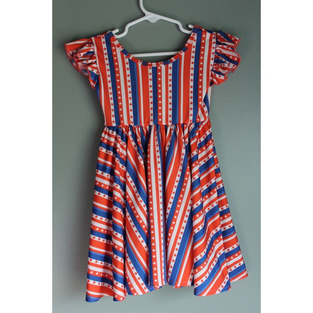Dot Dot Smile Girls Patriotic Red White Blue 4th of July Short-sleeve Dress 2T